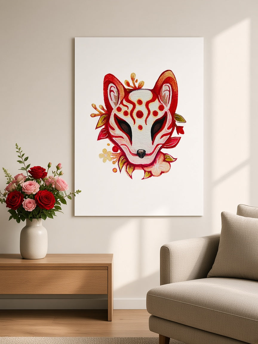 Red Kitsune Fox Mask Poster | Faelight Art