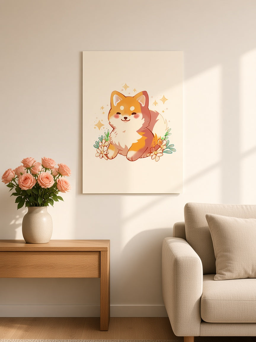 Shiba Inu with Flowers Poster | Faelight Art