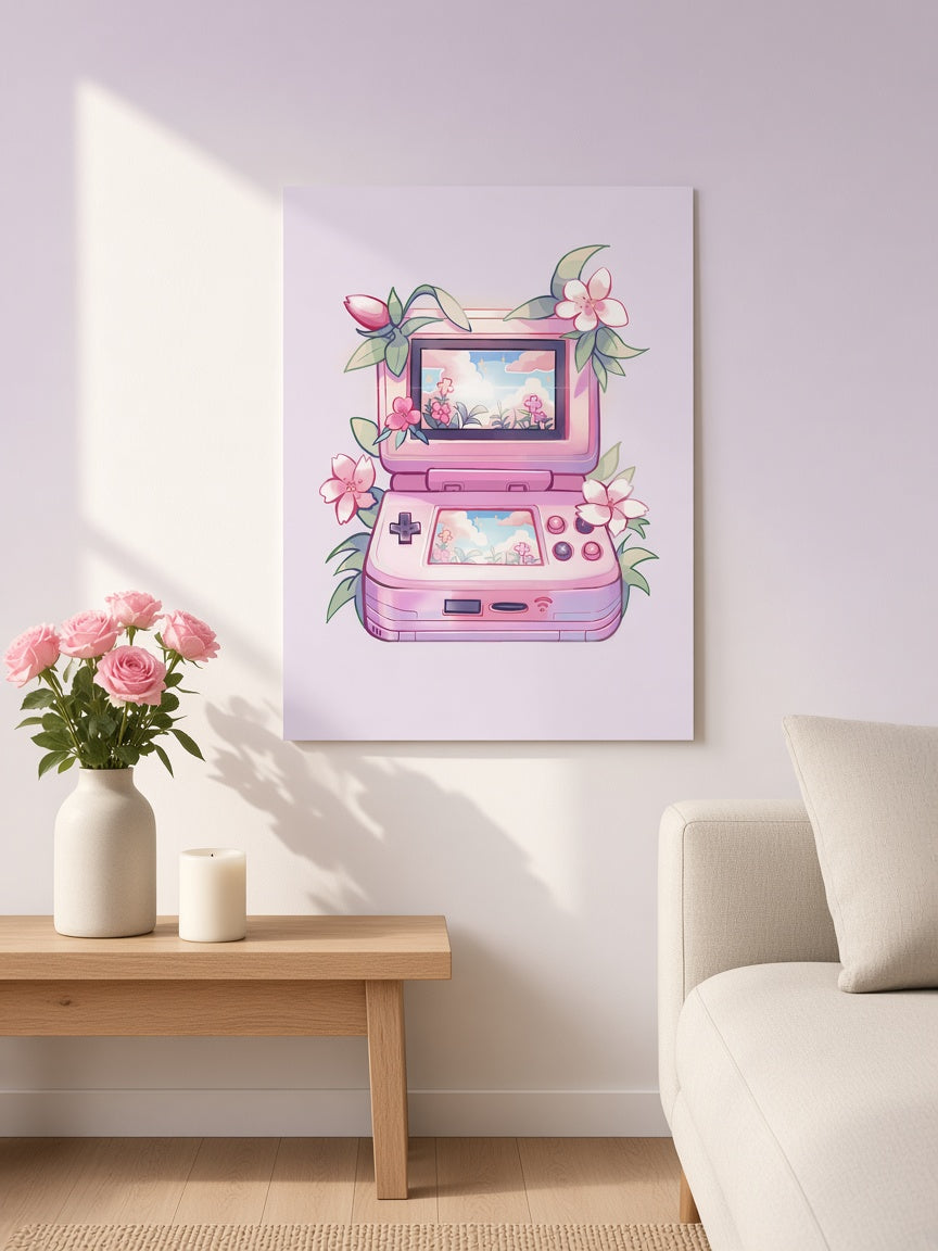 Pink Floral Handheld Game Console Poster | Faelight Art
